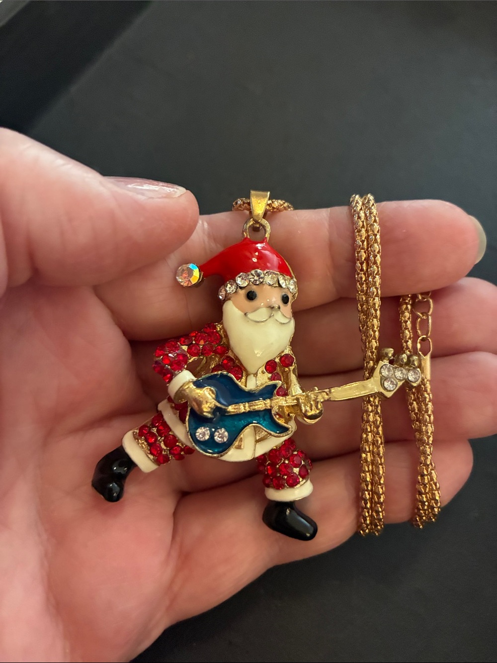 Gold-Tone Red Santa Guitar Pendant Necklace
